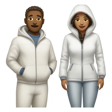 Brown woman and white man in matching snow suits sticker