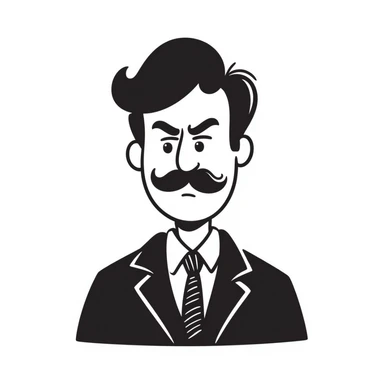 A hand-drawn angry supervisor with a mustache and a stern expression sticker