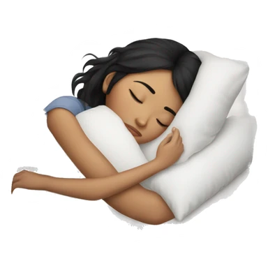 black hair asian teenage girl sleeping on white pillow  sticker