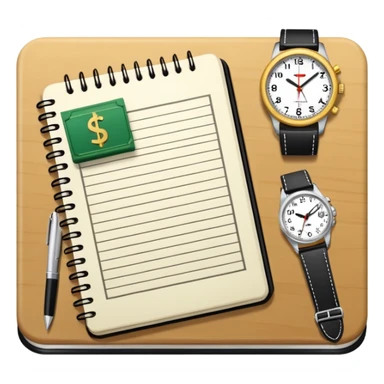 Libreta, reloj y un dolar sticker