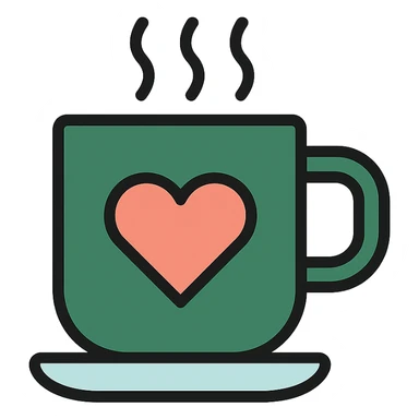 modern icon of a coffee cup with a heart, using Starbucks color palette, symbolizing love and coffee sticker