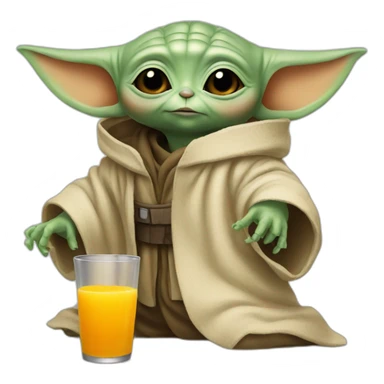 baby yoda with orange juice sticker