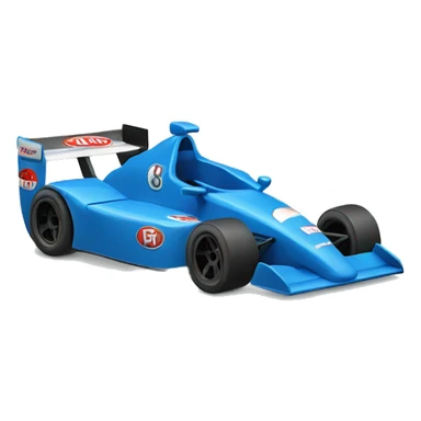 A Blue race car with neat logo on the side sticker