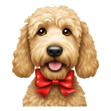 Goldendoodle with red Christmas bow sticker