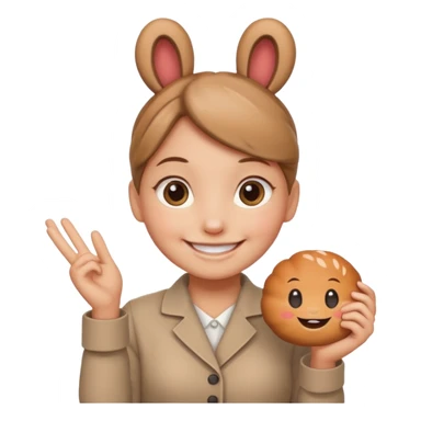 smiling bun who holds a Zapier logo sticker