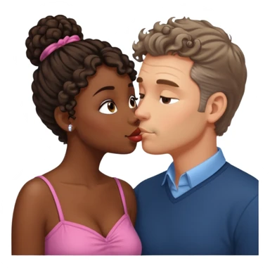 middle age white man kissing a cute dark skin girl curly bun sticker