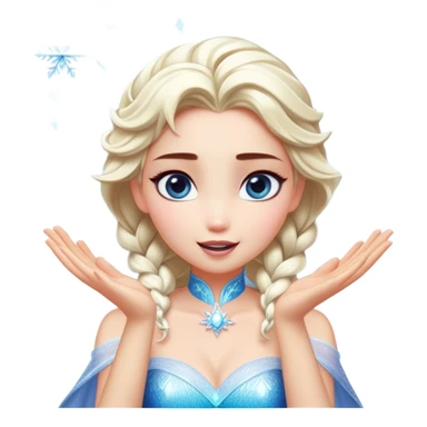 Cinematic Playful Elsa Portrait Emoji, Blowing frost from her hands in a dazzling display, eyes filled with mischief, exuding a magical charm that is both fun and enchanting! sticker