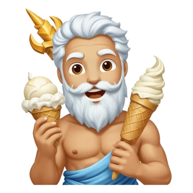 happy Zeus eating white ice cream holding thunderbolt sticker