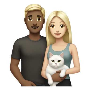Couple white man with black hair, blonde woman and a white cat  sticker