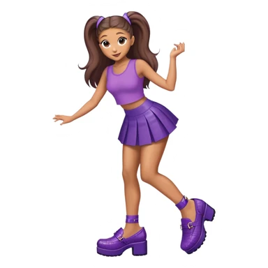 Ariana grande putting on 27C shoes with a short purple skirt and a purple croc top  sticker