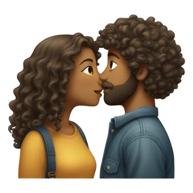 Curly hair guy with beard kissing a girl sticker