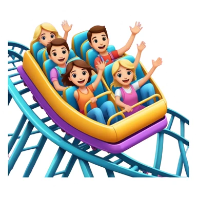 roller coaster with people riding, cheerful expressions sticker