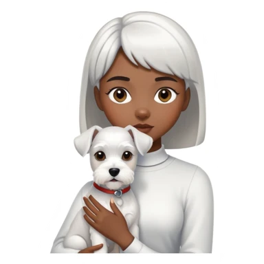 Black girl with short bangs holding a white schnauzer dog sticker