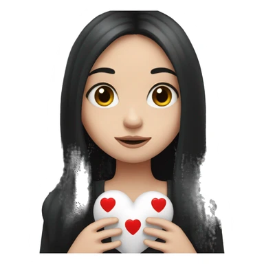 Pale girl with long black hair holding heart in her hands  sticker