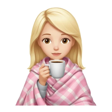 cute blonde girl wrapped in pastel pink plaid blanket drinking coffee sticker