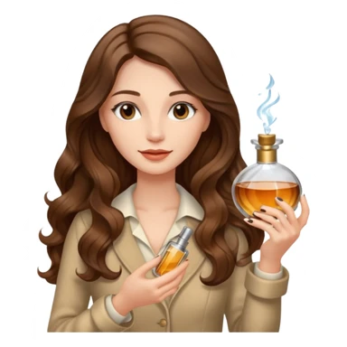 Half body pretty long hair woman holding 1 parfume sticker