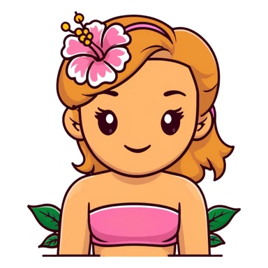tan girl with dark brown hair and blonde highlights with a hibiscus flower in her hair wearing a pink tube top with tan lines showing sticker