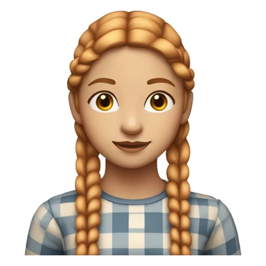 a young woman with long, straight reddish-blonde hair styled with two small braids in front. She has a soft expression and is wearing a light-colored checkered top.  sticker