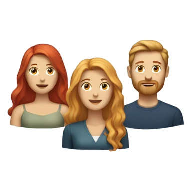 A Blonde woman, a long red hair woman, and a man with a short beard sticker