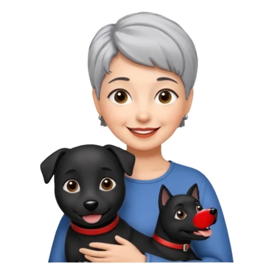 short gray haired woman with black dog sticker