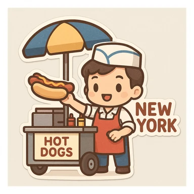 hotdog seller in New York with cart sticker