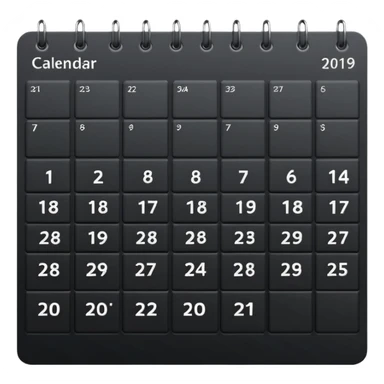 payment schedule — a black matte calendar with evenly spaced date blocks, subtle highlighted payment days, clean geometric shapes, no text or numbers, monochrome black color palette, soft studio lighting, smooth surfaces, modern fintech style sticker