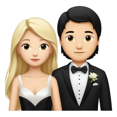 Wedding couple blonde bride long hair and long black hair Chinese groom
 sticker
