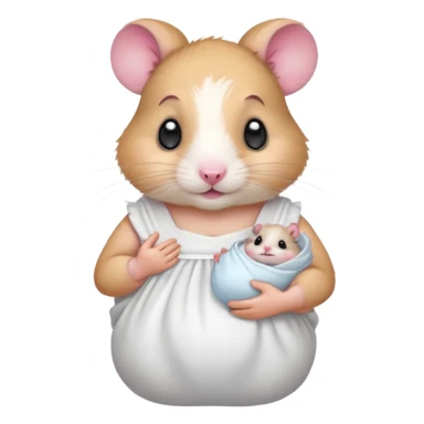 Mama white pretty hamster girl wearing white dress holding a baby hamster wearing nappy  sticker