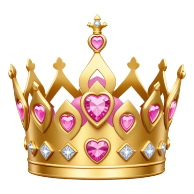 Golden crown with pink heart diamonds from Barbie movie “Princess Charm school” that was worn by Blair, shiny and beautiful in cartoony style on white background  sticker