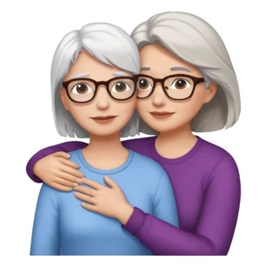 Abrazo de Madre de 60 años con pelo blanco y gafas y hija con pelo morena sin gafas sticker