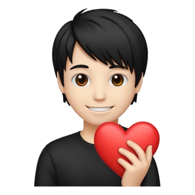 emoji face with emo hair holding a heart and hes so happy sticker