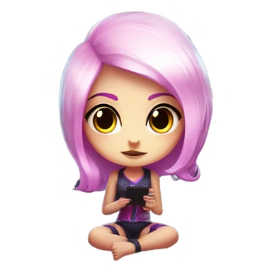 Evelynn from league of legends in a chibi variant watching tv sticker