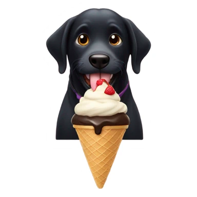 black dog eating ice cream  sticker