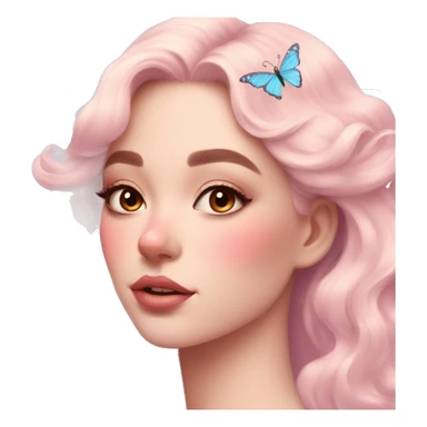 Gorgeous pastel lady with blushing face and butterflies aesthetic trending style sticker