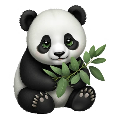 Baby panda eating eucalyptus leaves  sticker