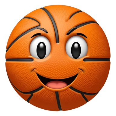A basketball with a cheeky winking face sticker