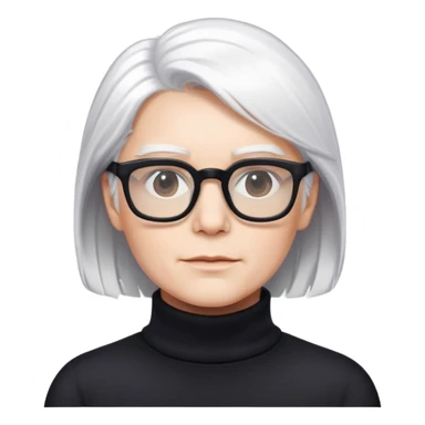 White hair person, square glasses, black turtleneck sticker