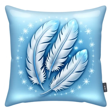 ethereal pillow emoji, glowing icy blue and silver, with floating feathers and sparkles, gentle frost aura sticker