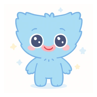 Huggy Wuggy character, blue furry monster with big eyes and wide smile, simple and cute, kawaii style sticker