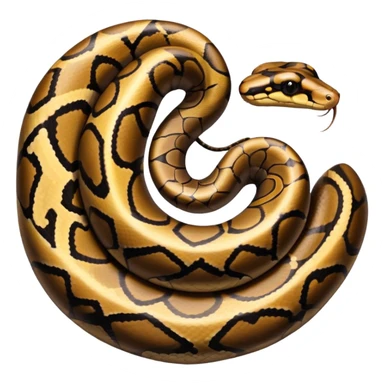 A photo-realistic top-down view of a Ball Python gently coiled into a tight spiral, with its head resting peacefully at the center. The pattern flows smoothly around the curves of its body, emphasizing its natural camouflage and calm demeanor. sticker