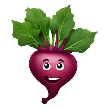 miling beetroot with big expressive eyes, rosy cheeks, and a green leaf on top. Simple and bright design with a cheerful and cartoonish style. sticker