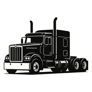 Kenworth W680 flattop black semi truck sleeper, stacks, minimal style sticker