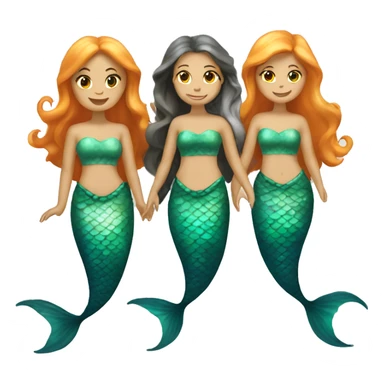 three mermaids (one with blonde hair, two brunette) (orange tails) sticker