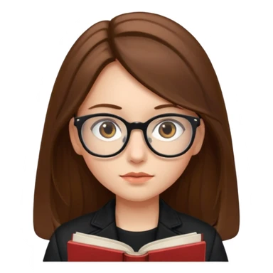 A girl with long brown hair and small reading glasses and black jacket  sticker