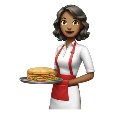 beautiful waitress in a red apron with a tray with food in a hand sticker