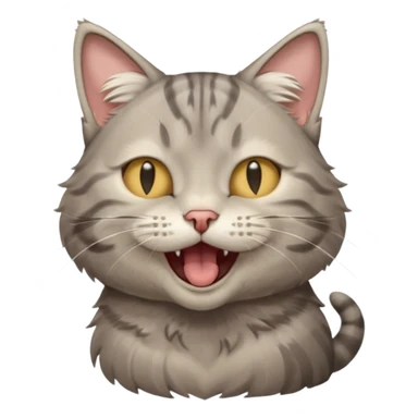A high-resolution photo-realistic digital illustration of a solid grey tabby cat, eyes closed, head titled up yawning sticker