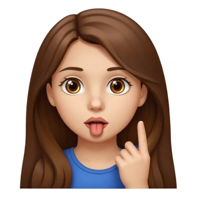 Emoji Fille cheveux long et brun yeux brun avec un doigt dans la bouche  sticker