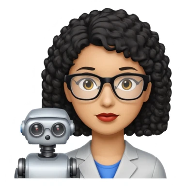 a robotics teacher, with black curly short hair sticker