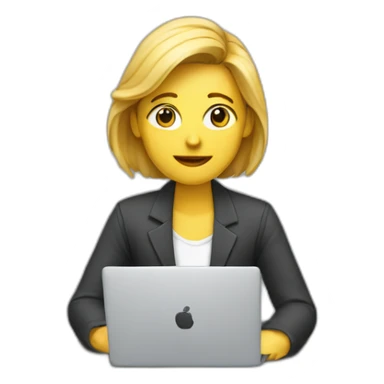 A journalist writes an article on a laptop sticker