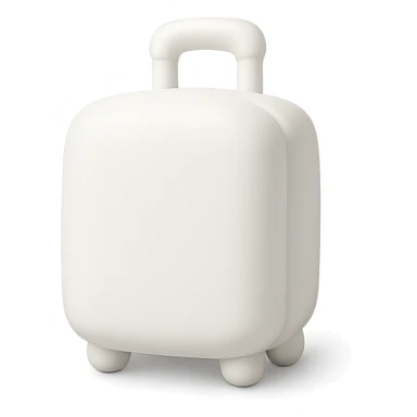 white suitcase on wheels, mochi style, with handle, soft shadows and highlights, pure white color, transparent background, no decoration sticker